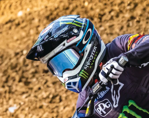 Oakley MX goggles on an MX rider mid race.